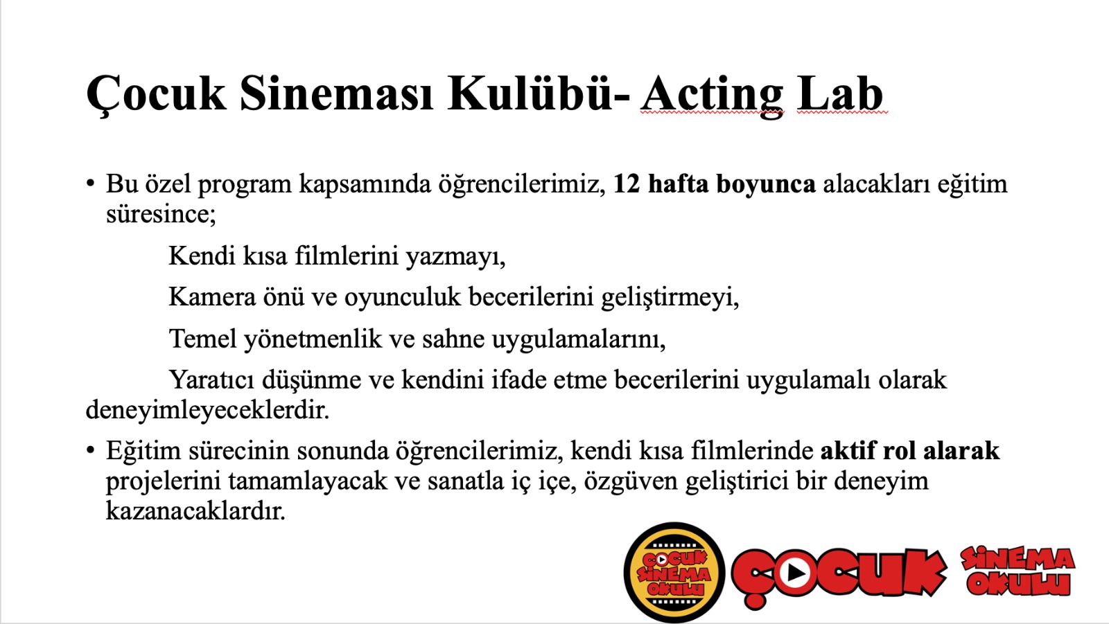 Çocuk Sineması Kulübü- Acting Lab